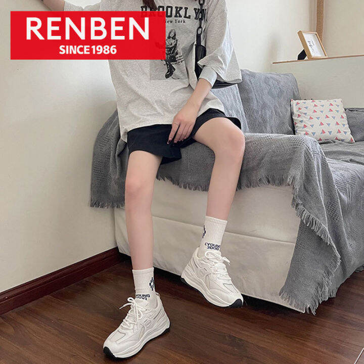 renben-รองเท้าผ้าใบผู้หญิง-รองเท้าผ้าใบระบายอากาศย้อนยุคแนวแฟชั่นคลาสสิกย้อนยุคพื้นรองเท้าหนารองเท้าคุณพ่อลำลองกันไฟมาก