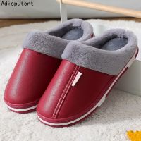 Waterproof Women Shoes 2022 Winter Home Slippers Indoor House Warm Plush Leather Slippers Women Thick Bottom Zapatillas Mujer