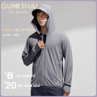 Gumi เสื้อกันแดด uv upf50+++ เสื้อตกปลา เสื้อคลุมเดินทาง เสื้อป้องกันแสงแดดผู้ชาย เสื้อผ้ากันแดด เสื้อคลุมกันuvมีหมวก หมวกถอดออกได้ L-3XL