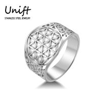 [HOT] Unift Unique Vintage Openwork Flower Of Life Rings Stainless Steel Ring Trendy Wicca Jewelry Women Men Couple Rings Accessories