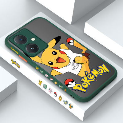 GGK เคสสำหรับ Vivo Y27การ์ตูน Pokemon การออกแบบลวดลายขอบด้านข้าง Pikachu มีน้ำค้างแข็งโปร่งใสเคสโทรศัพท์เคสแข็งกันกระแทกคลุมทั้งหมดปกป้องกล้อง