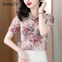 Luxqlo เสื้อลำลองแขนสั้นสำหรับผู้หญิง,เสื้อลำลองทรงหลวมสไตล์เกาหลีสำหรับเสื้อนอกลายดอกไม้ขนาดใหญ่พิเศษใส่ฤดูร้อน