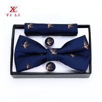 New bow tie cufflinks small square towel gift box set mens wedding bow tie Boys Clothing