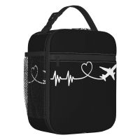 ▽₪ Airplane Pilot Heartbeat Insulated Lunch Bag for School Aviation Aviator Gift Resuable Cooler Thermal Bento Box Women Children