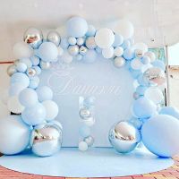 【Affordable variety of balloons】141ชิ้นรอบฟอยล์บอลลูนพวงมาลัยโค้งชุดสีฟ้าสีขาวลูกโป่งน้ำยางวันเกิดตกแต่งงานแต่งงานพรรคซัพพลายปั๊ม I Nflator