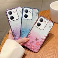 เคสสำหรับ Vivo Y78 Y36 VivoY36 VivoY78 Y 78 36 4G 5G 2023เคสโทรศัพท์แบบใสกากเพชรส่องแสงเป็นประกายวิบวับชุบใสสำหรับผู้หญิงฝาหลังกันกระแทกที่สวยงามลายผีเสื้อดอกไม้