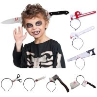 【LZ】۩¤✢  Halloween Horror Blood Hair Hoop Cosplay Prop Acessórios Faca Falsa Headband gótico Masquerade Party Decoration