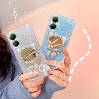 เคสใส่โทรศัพท์คลังสินค้าพร้อมสำหรับ VIVOV29 VIVO Y27 Y78 Flash Y36 Y02 Y02a Y02T V29 V25e V25 V27e 4G 5G 2023ใหม่เคสสมาร์ทโฟนใหม่ Bling Blue Gold สีชมพู Water Drill สูงพร้อมกระจกหูแมวน่ารัก TPU SoftCover