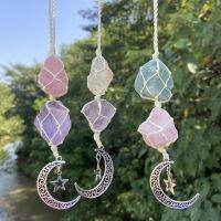 Car Accessories Jewelry HeAlibabang Rough Stone Pendant Car Hanging Decorations Color Weaving Natural Stone Moon Car Ornaments