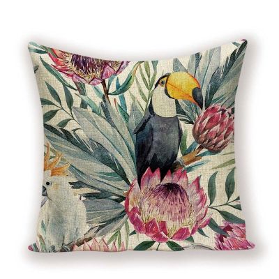 Shabby Pillow Cover Covers Vintage Decorative Pillow Case Plant Flowers Chic Cushion 45X45 Quality Animal Bird Flax Pillowcase