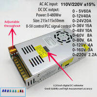 อะแดปเตอร์แปลง0-5-12-24-36-48-60-80-120-160-220V สวิตช์จ่ายไฟสลับ DC 480W แบบปรับได้จอแสดงผลดิจิตอลแหล่งจ่ายไฟ