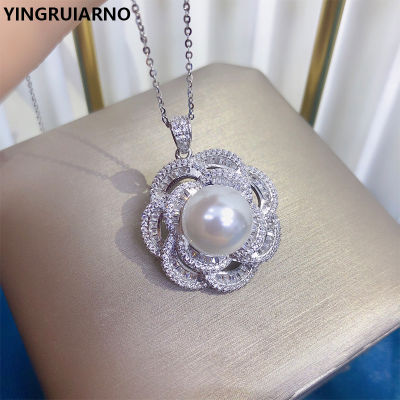 YINGRUIARNO Natural Pearl Zircon Necklace Pure Silver Pearl Necklace