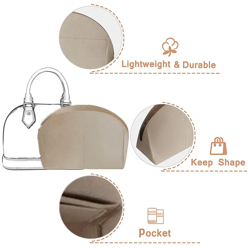 TTdayup Felt Cosmetic Bag Organizer Insert Bag in Bag Travel Purse Portable  Shell Bag Organizer Tote Shaper Fits For LV Alma organizer, LV Alma BB / PM  insert(Color:Beige, Size:Alma PM) : 