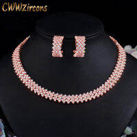 CWWZircons 5 Lapisan Cantik ชุดทองคำสีกุหลาบลูกบาศก์เซอร์โคเนีย Warna Wanita Pusingan Big Kalung Subang ชุด Barang Kuntuk T490