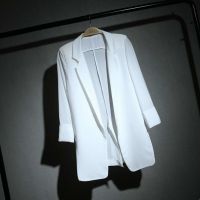 White Chiffon Small Suit Womens Temperament Mid-length Casual Suit Loose Thin Coat