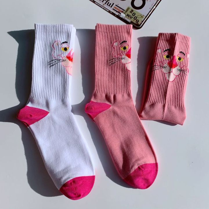 ของขวัญคริสต์มาส-ruyuny-ถุงเท้าถุงเท้ากีฬาหุ่นของเล่นถุงเท้าผ้ายาวกลางถุงเท้าเสือดำถุงเท้าหัวเสือดาวสีชมพูถุงน่องสเก็ตบอร์ด