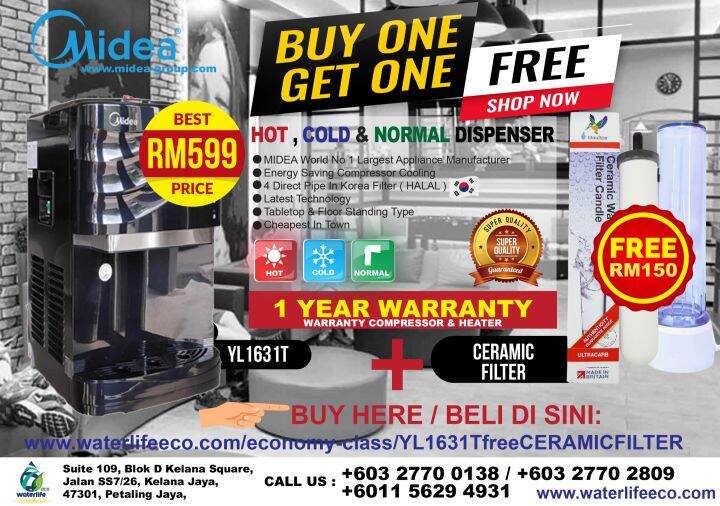 [Ready Stock] Water Dispenser Midea YL1631T Beli 1 Percuma 1 (Ceramic