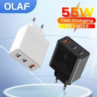 เครื่องชาร์จ55W Type C 3พอร์ต QC 3.0 USB/อะแดปเตอร์ติดผนังปลั๊กสำหรับ iPhone 14 13