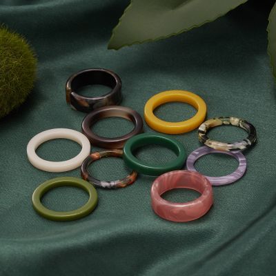 [MM75] แฟชั่นเกาหลีเก๋ Acetate ร่วมแหวนชุดที่เรียบง่ายที่มีสีสันอะคริลิเรซิ่นแหวนบางสำหรับผู้หญิงอินเทรนด์เครื่องประดับพรรคของขวัญ