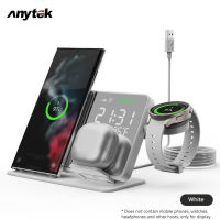 ANYTEK 4-In-1ที่ชาร์จแบบไร้สายแท่นชาร์จโทรศัพท์มือถือเร็ว15วัตต์ใช้ได้กับนาฬิกาปลุก Galaxy Watch 5