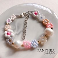 Pantheadesign (มุกแท้) สร้อยข้อมือมุกแท้สลับลูกปัดสีพาสเทล เลือกความยาวได้