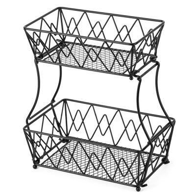 Fruit Basket Display Stand, 2-Tier Countertop Fruit Basket Bowl Holder Kitchen Storage for Vegetable Fruit Bread Display