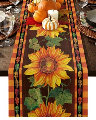 【LZ】❣✸  Flower Sunflower Leaves Dining Table Runner Home Decor Anti-stain Rectangular Table Runner for Dining Table Wedding Decoration