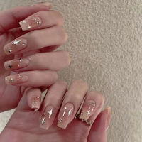 Blush Press on Nails with Rhinestone Decor Full Cover Square Artificial Nail Tips for Shopping Traveling Dating