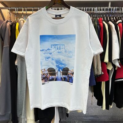 Kith T Shirts 23Ss Summer New Blue Sky White Cloud Printing Casual Vacation T-Shirt Men Kith Top Tee