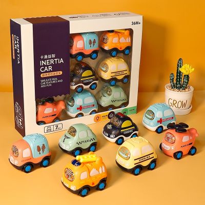 Cartoon Die Cast Inertia Small Car Toy School Bus Set Mini Car Plane Boy Baby Model Fall Resistant 1 Year Old 2 Girl Toy Gift