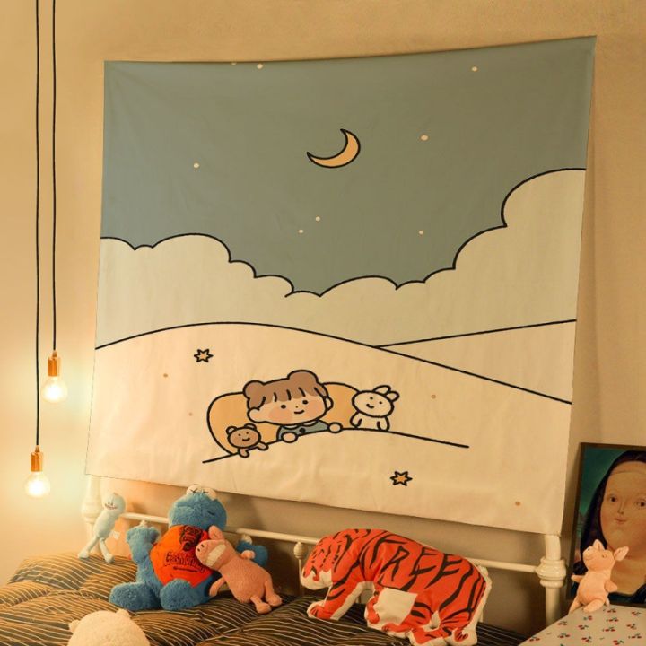 ผ้าผ้าฉากหลังแขวนข้างเตียงสำหรับถ่ายรูปน่ารักสไตล์-ins-ผ้าตกแต่งห้องนอนต่อเติมบ้านพรม-tapestrypengluomaoyi