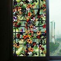 Mountain Tea Flower Security Becutiful Thicken Electrostatic Film European Painting Stained Decorative Window Film 30-90cm Window Sticker and Films