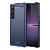 สำหรับ Sony Xperia 1 V คาร์บอนไฟเบอร์เนื้อลายขนแปรง TPU เคสโทรศัพท์ (สีน้ำเงิน) (มีในสต็อก)