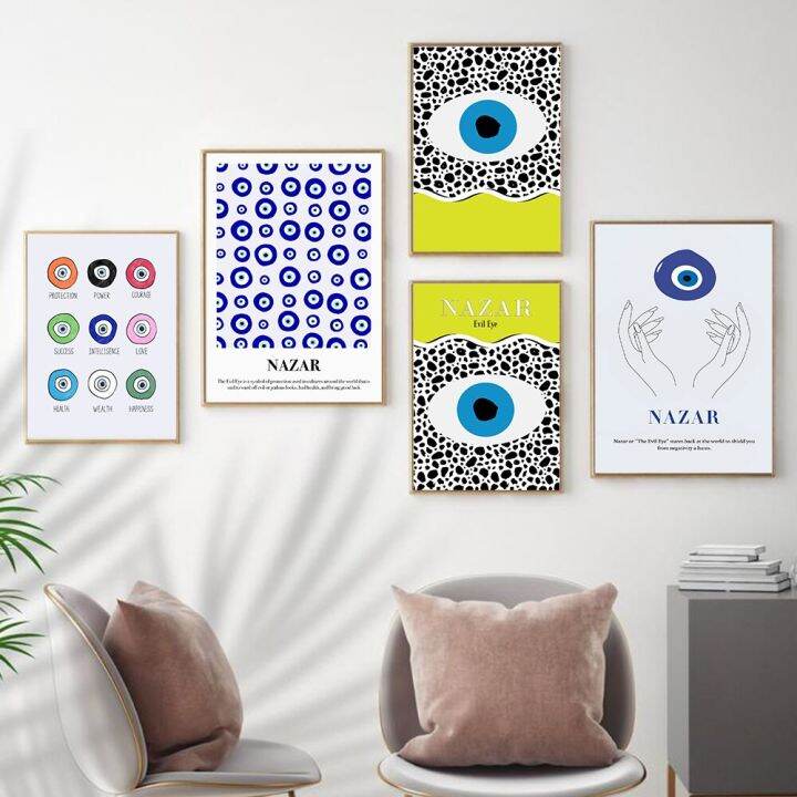 nazar-บทคัดย่อ-evil-eye-art-โปสเตอร์ภาพ-nordic-wall-ภาพจิตรกรรมฝาผนังภาพวาดผ้าใบสำหรับตกแต่งบ้าน