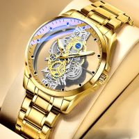 1pc Gold Men Quartz Watch With Waterproof Luminous Stainless Steel Strap Fashion Creative Gift For Friends 【BYUE】