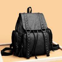 High Quality Rivet Soft Leather Women Backpacks Designer Large Capacity Female School Backpack Ladies Shoulder Tote Womens Bag