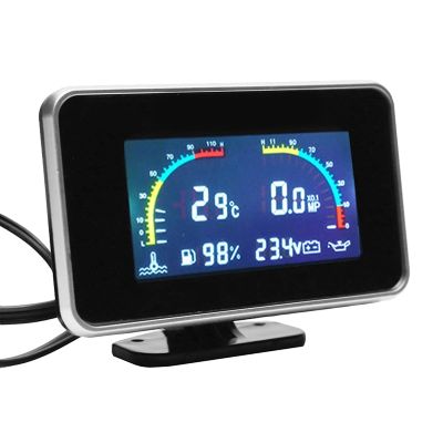 Car LCD 4 in 1 Gauge LCD Car Digital Oil Pressure Gauge Digital Display Sensor Instrument Panel Voltmeter Water Temp Meter 4 in 1