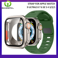 เคสแบบเต็ม BassPal + สายสำหรับสายคาด Apple Watch 45มม. 44มม. 41มม. 40มม. สร้อยข้อมือซิลิโคนแนวสปอร์ตสำหรับ I Watch Series Ultra2 4 5 6 Se 7 8 9เปลี่ยนเป็นเคสพิเศษ