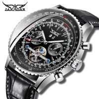 ZZOOI 2022 New Men JARAGAR Automatic Watches Pilot Style Tourbillon Calendar Luminous Black Genuine Leather Band Business Sport Clock