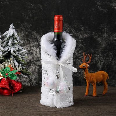 ฝาครอบขวดไวน์สำหรับตกแต่งเทศกาลคริสต์มาสที่คลุมไวน์แดงไวน์แชมเปญอุปกรณ์ตกแต่งฉากตกแต่งบาร์ไวน์หิมะ JPZ3824
