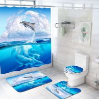 Fashion 3D Dolphin Shower Curtain Set Animal Bear Green Plant Waterproof Fabric Bath Decor With Hooks Bathroom Curtains