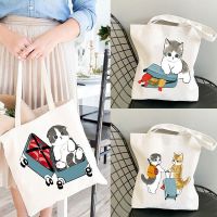 【Lanse store】Japan Mofusand Cat White Canvas Women Shopping Bags Animal Girl Shoulder Cloth Reusable Shopper Teacher Student Book