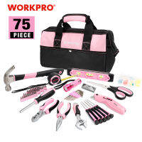 WORKPRO 75ชิ้นชุดเครื่องมือที่ใช้ในครัวเรือนสีชมพูบ้านเครื่องมือแม่นยำไขควงชุดไฟฉายกระเป๋าเครื่องมือ