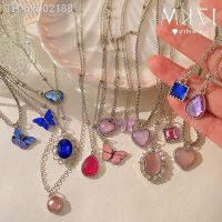 ☄✘ 17KM 5Pcs Crystal Butterfly Necklaces Set Heart Animal Silver Color Chain Chokers Geometric Irregular Trendy Jewerly for Women