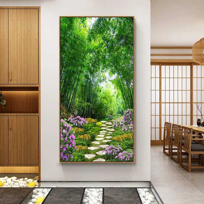 Entrance porch decorative painting modern minimalist small fresh green  plant bamboo forest flower poster hanging painting entrance hallway living  room aisle printing canvas mural | Lazada