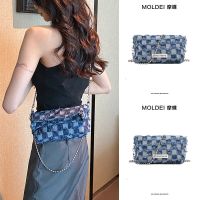 Summer summer high-end niche messenger bag female 2023 new personality denim folding small square bag chain bag 【BYUE】