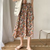 COD DSFERTGERRYYY A-line Floral Skirt Female High Waist Thin Chiffon Korean Midi Fashion Skirt