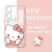 สำหรับ Vivo Y22 Y22S กันกระแทกของแท้ตัวการ์ตูน Hello Kitty Crystal Casing Ponsel คลุมทั้งหมดเคสมือถือใสเพื่อการป้องกันกล้อง