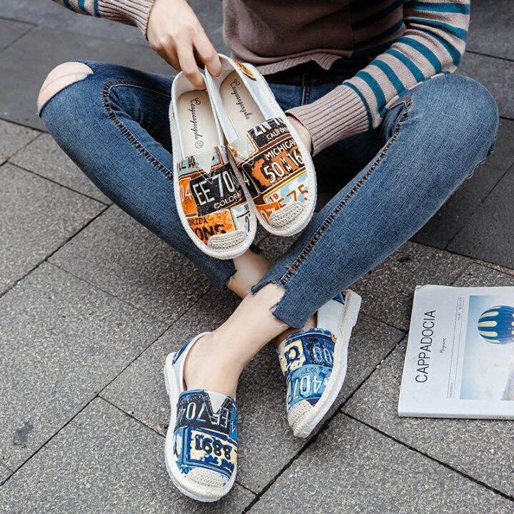 Toms canvas handmade letter doodle casual flats Lazada PH