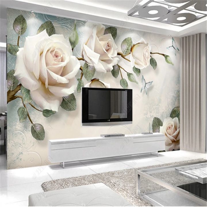 Custom European Style 3D Stereoscopic Embossed Rose Mural Wallpapers Modern  Oil Painting Floral TV Background Home Decor Wall paper Flower | Lazada